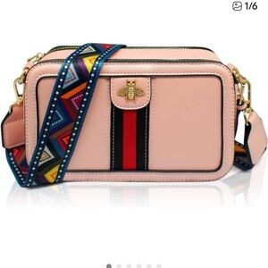 Crossbody Bee Bag Shoulder/Crossbody Strap Camera Clutch Leather Handbag